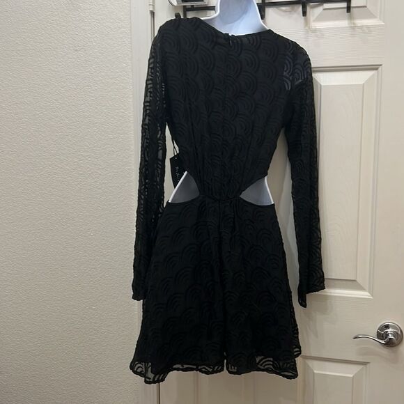 For Love And Lemons Black Cut Out Flared Cocktail Dress VNeck Long Sleeve Mini - Picture 10 of 15